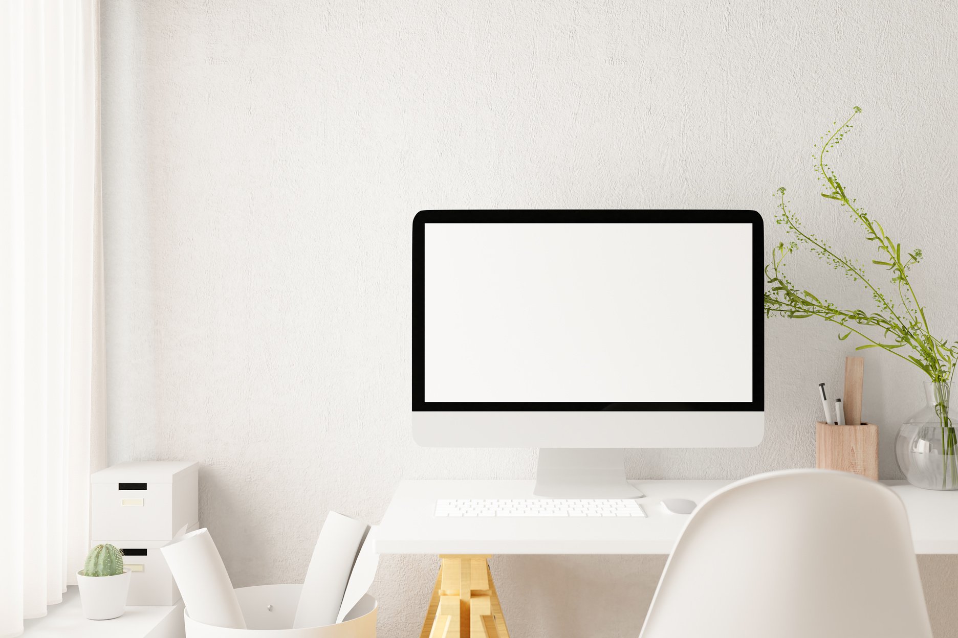 Workspace with Mockup Blank Screen Laptop Computer